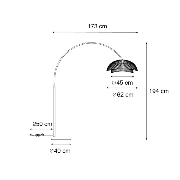 Booglamp met kap zwart bamboe - Jip